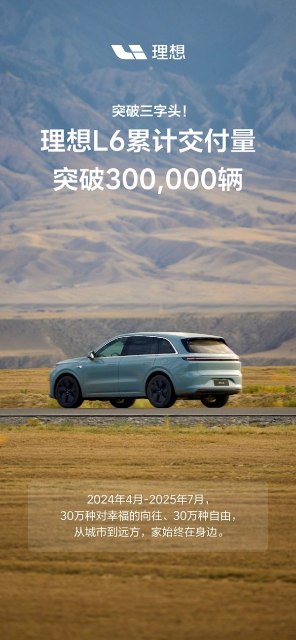 线上配资知识网 注定留名中国新能源汽车史！理想L6交付超30万辆